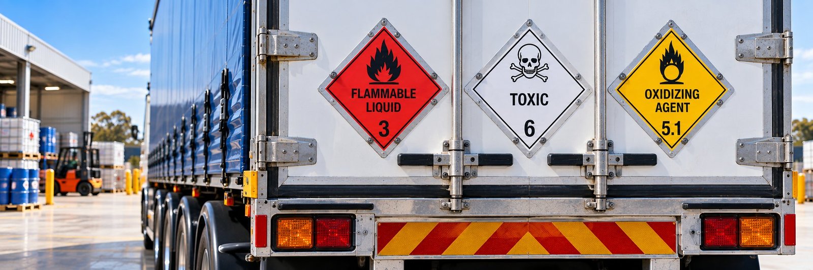 Dangerous goods class diamond placards correctly displayed on a vehicle