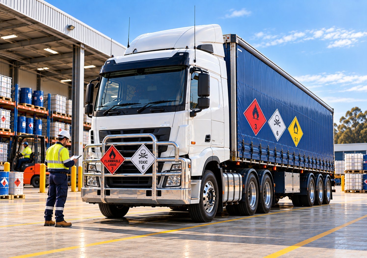 Heavy vehicle displaying dangerous goods class placards