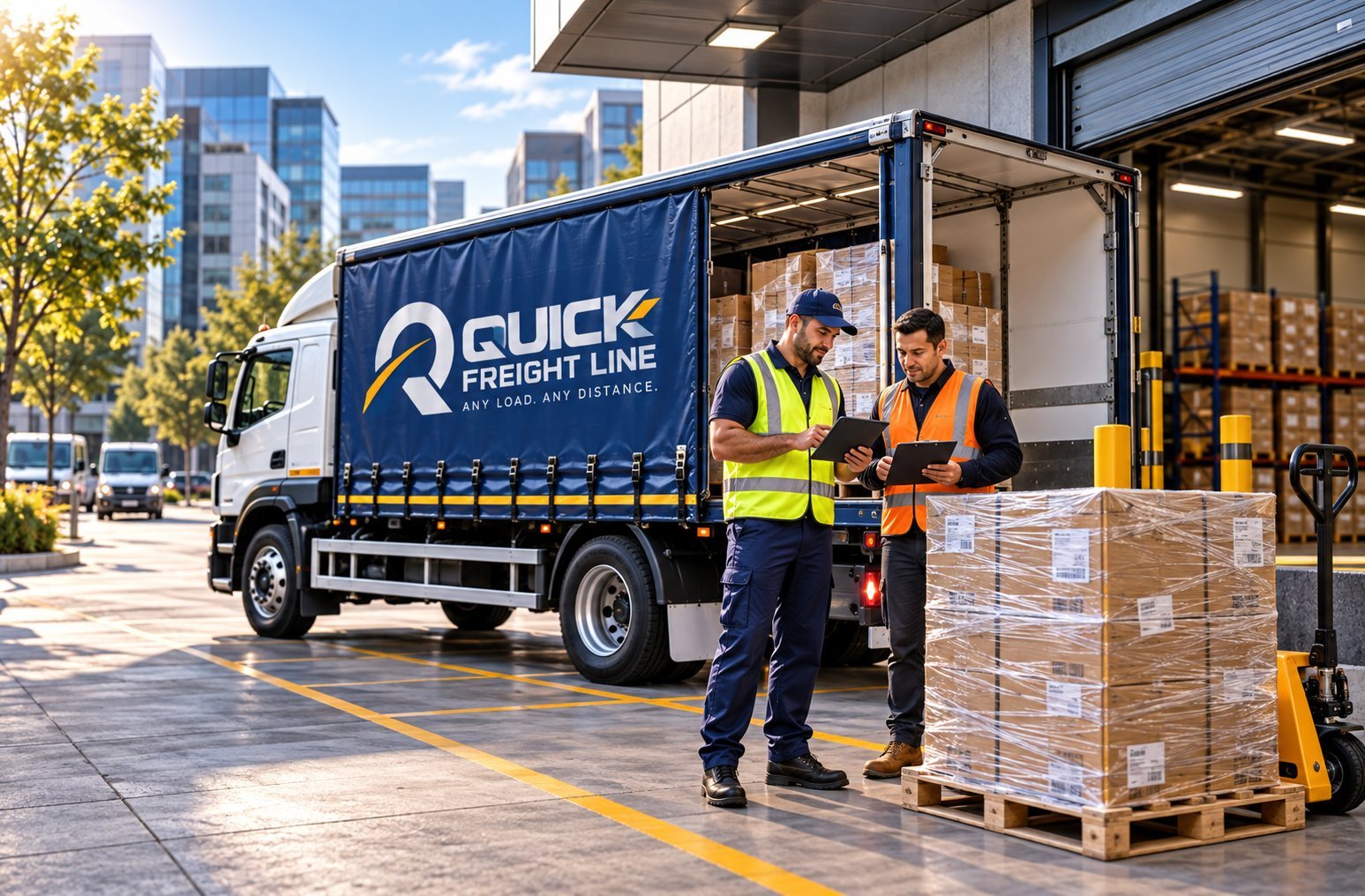 Delivery driver completing a same-city drop-off at a city business
