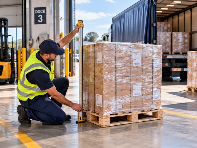 Pallet height and footprint being checked before despatch