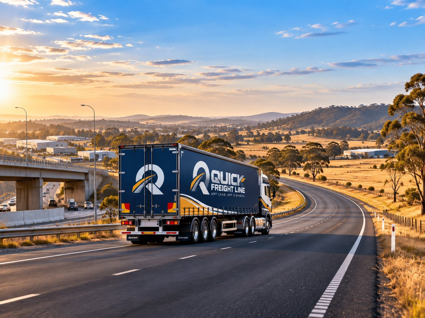 Freight truck leaving the metro area onto a regional road