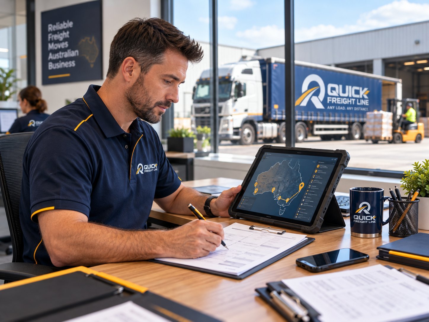 Coordinator confirming a regional delivery postcode and access details for a quote