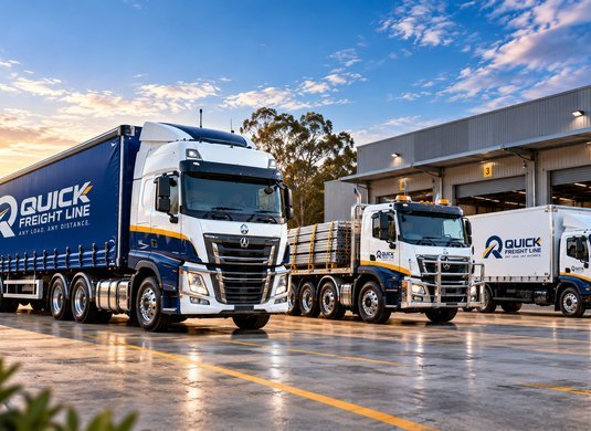 Mixed fleet of freight vehicles at a depot yard